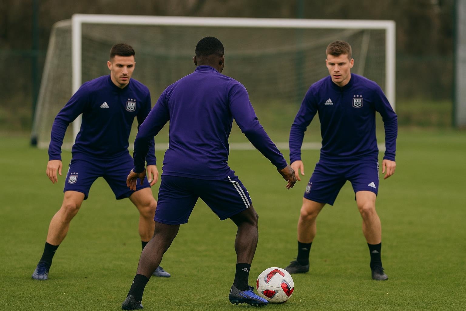 Spelers van RSC Anderlecht op training in aanloop naar de wedstrijd tegen KAA Gent