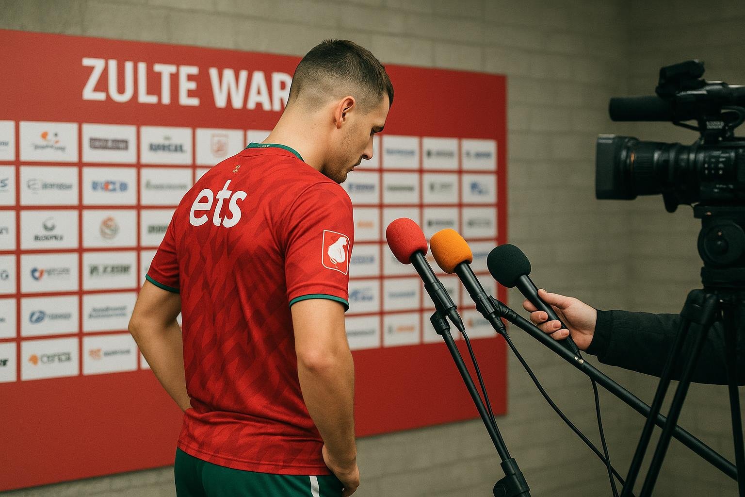 Sfeerbeeld van een speler van Zulte Waregem op de bank in het stadion