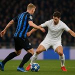 Hugo Vetlesen in actie voor Club Brugge tijdens de Champions’ Play-Offs