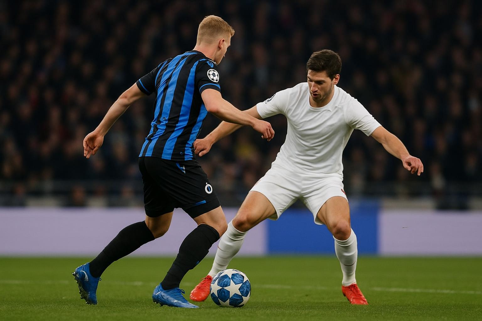 Hugo Vetlesen in actie voor Club Brugge tijdens de Championsโ Play-Offs