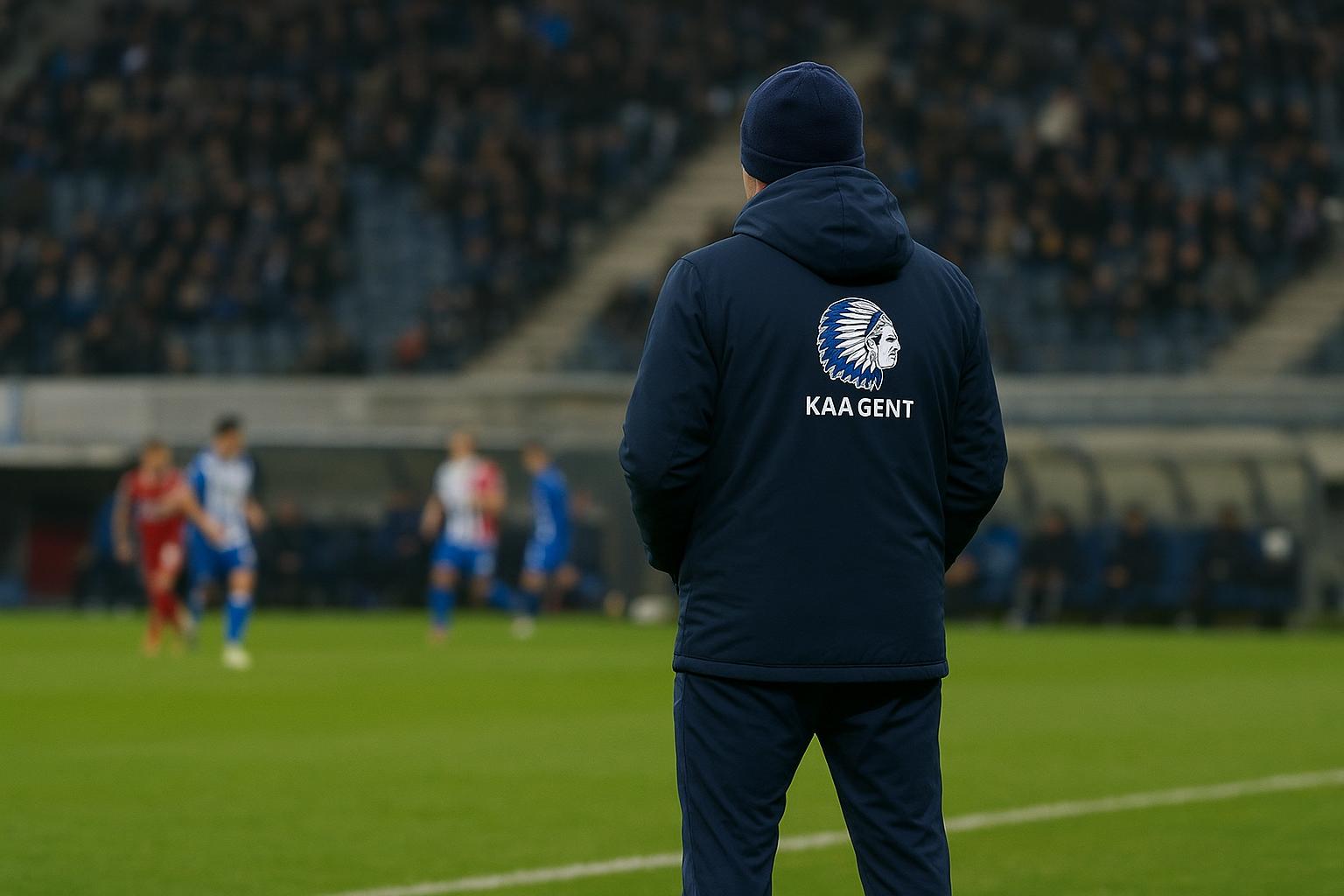 Rik De Mil langs de zijlijn bij KAA Gent tijdens een wedstrijd