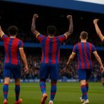 Spelers van Crystal Palace vieren de kwalificatie voor de Europese finale in Selhurst Park.