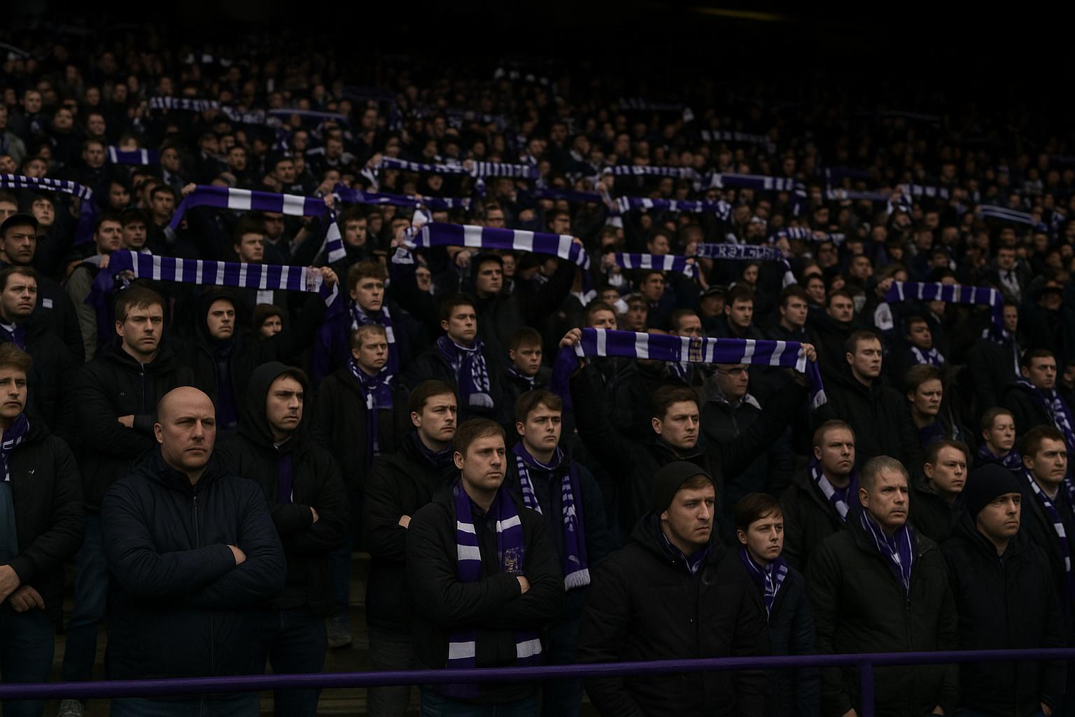 Supporters van RSC Anderlecht op de tribune tijdens een wedstrijd in het Lotto Park