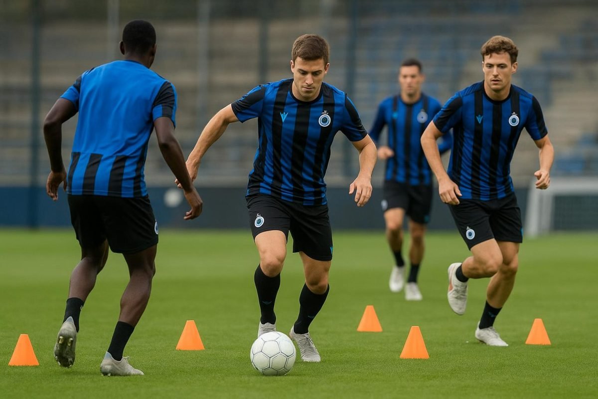 Spelers van Club Brugge op training in aanloop naar de match tegen Sint-Truiden