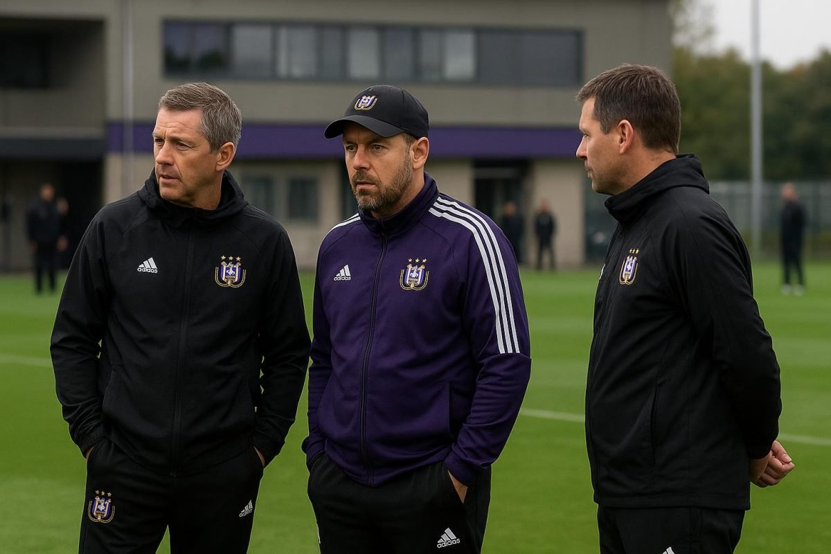 Neerpede, RSC Anderlecht: sfeerbeeld bij de technische omkadering rond Antoine Sibierski