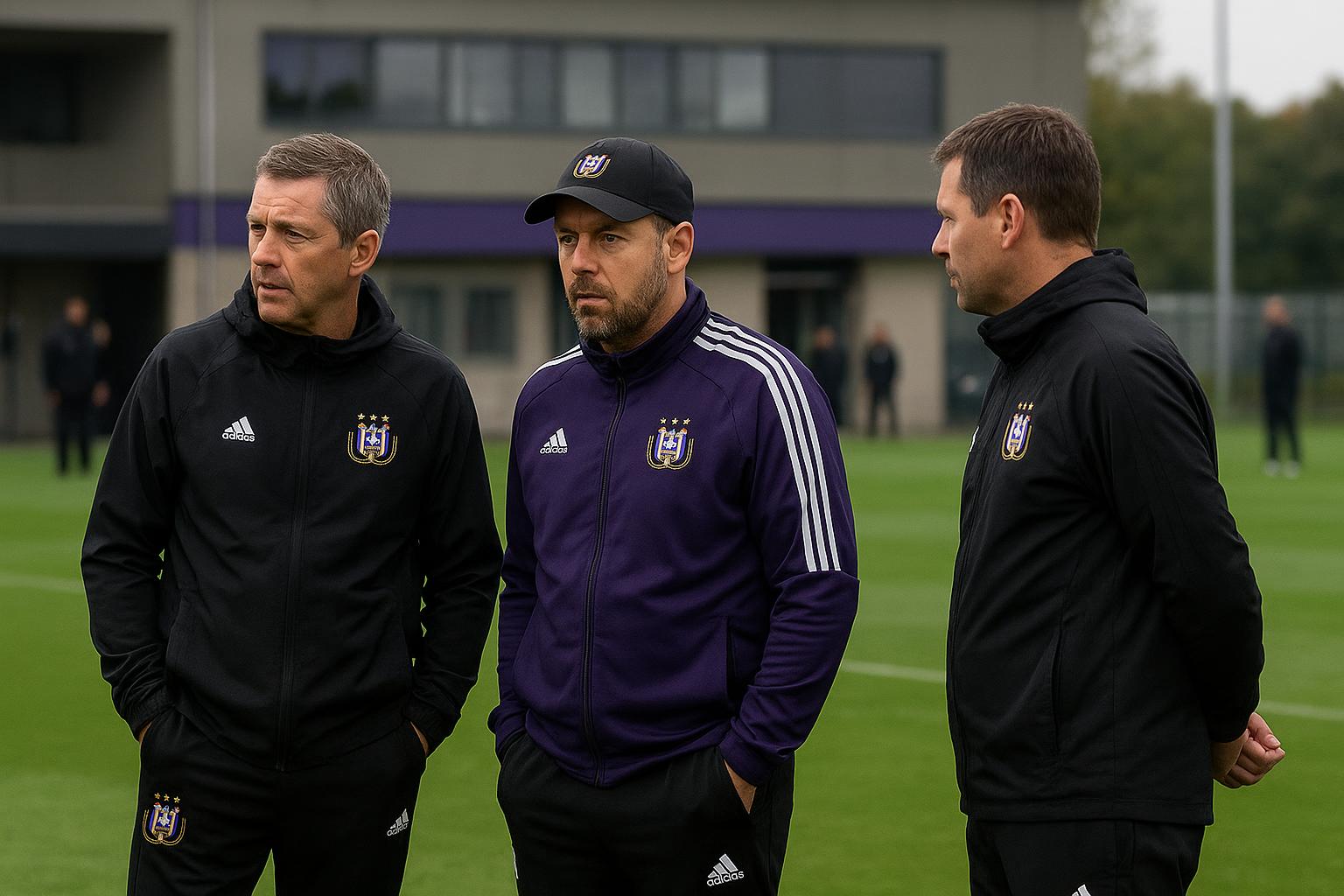Neerpede, RSC Anderlecht: sfeerbeeld bij de technische omkadering rond Antoine Sibierski