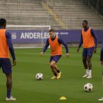 Spelers van RSC Anderlecht op training in aanloop naar de match tegen KAA Gent