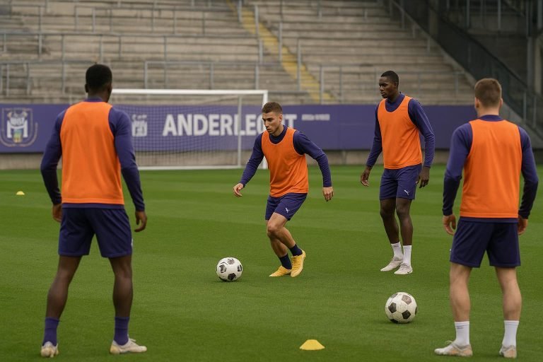 Spelers van RSC Anderlecht op training in aanloop naar de match tegen KAA Gent