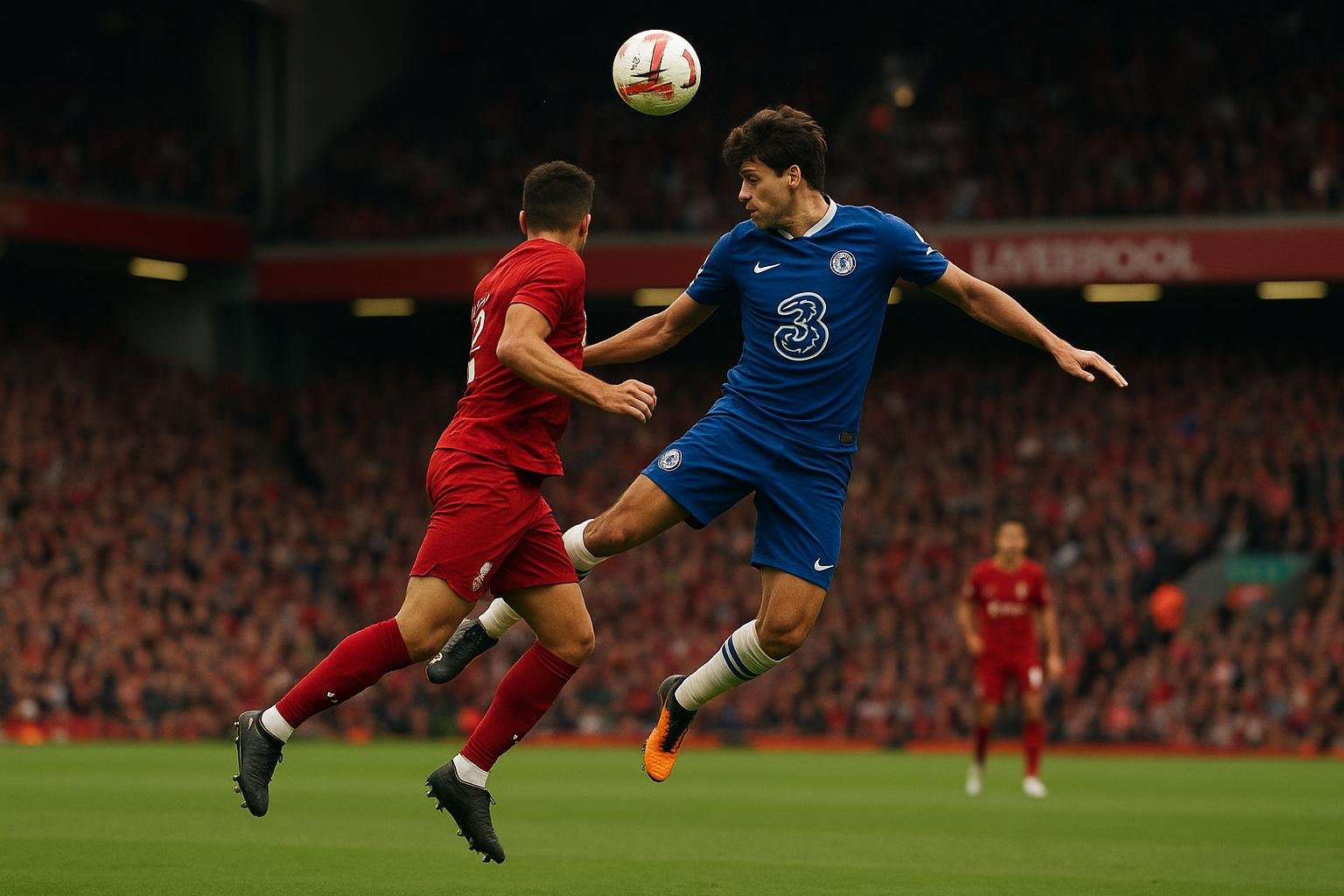 Spelmoment tijdens Liverpool tegen Chelsea op Anfield in de Premier League