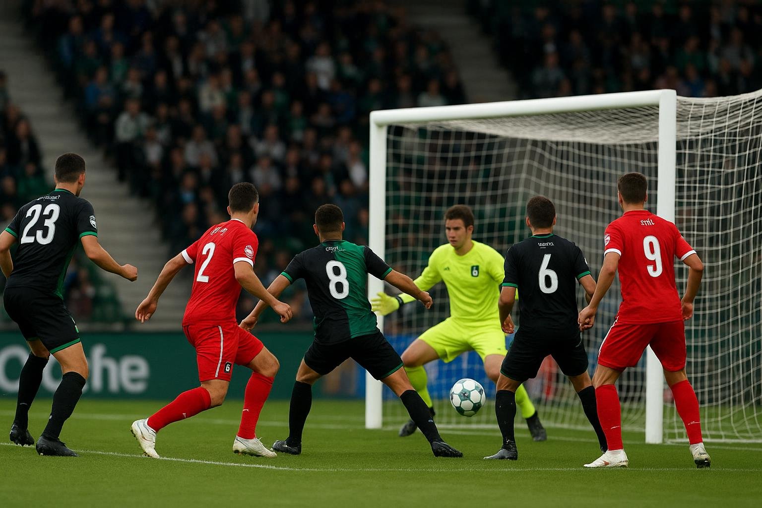 Spelmoment uit Zulte Waregem tegen Cercle Brugge in de Relegation Play-offs