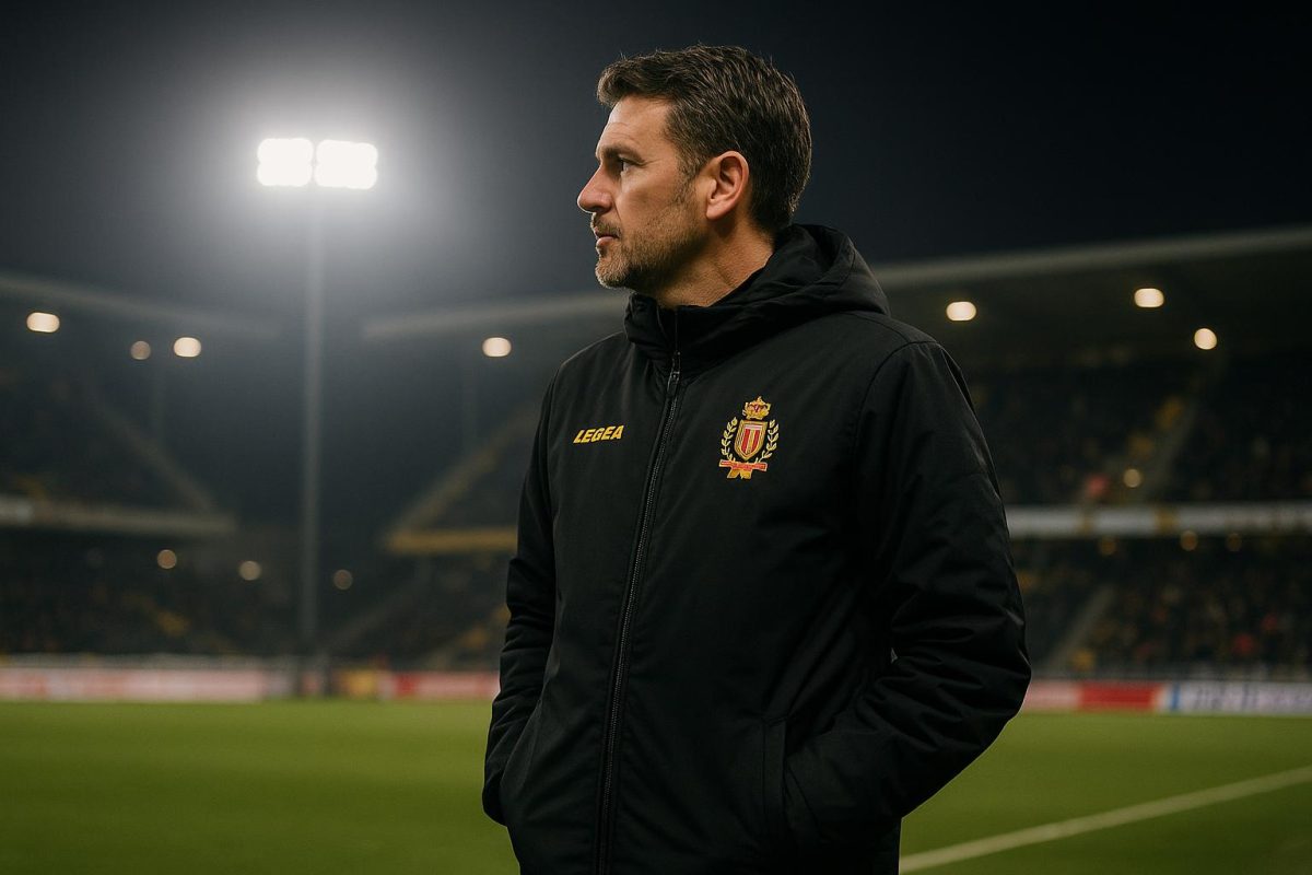 Frederik Vanderbiest coacht KV Mechelen tijdens een wedstrijd