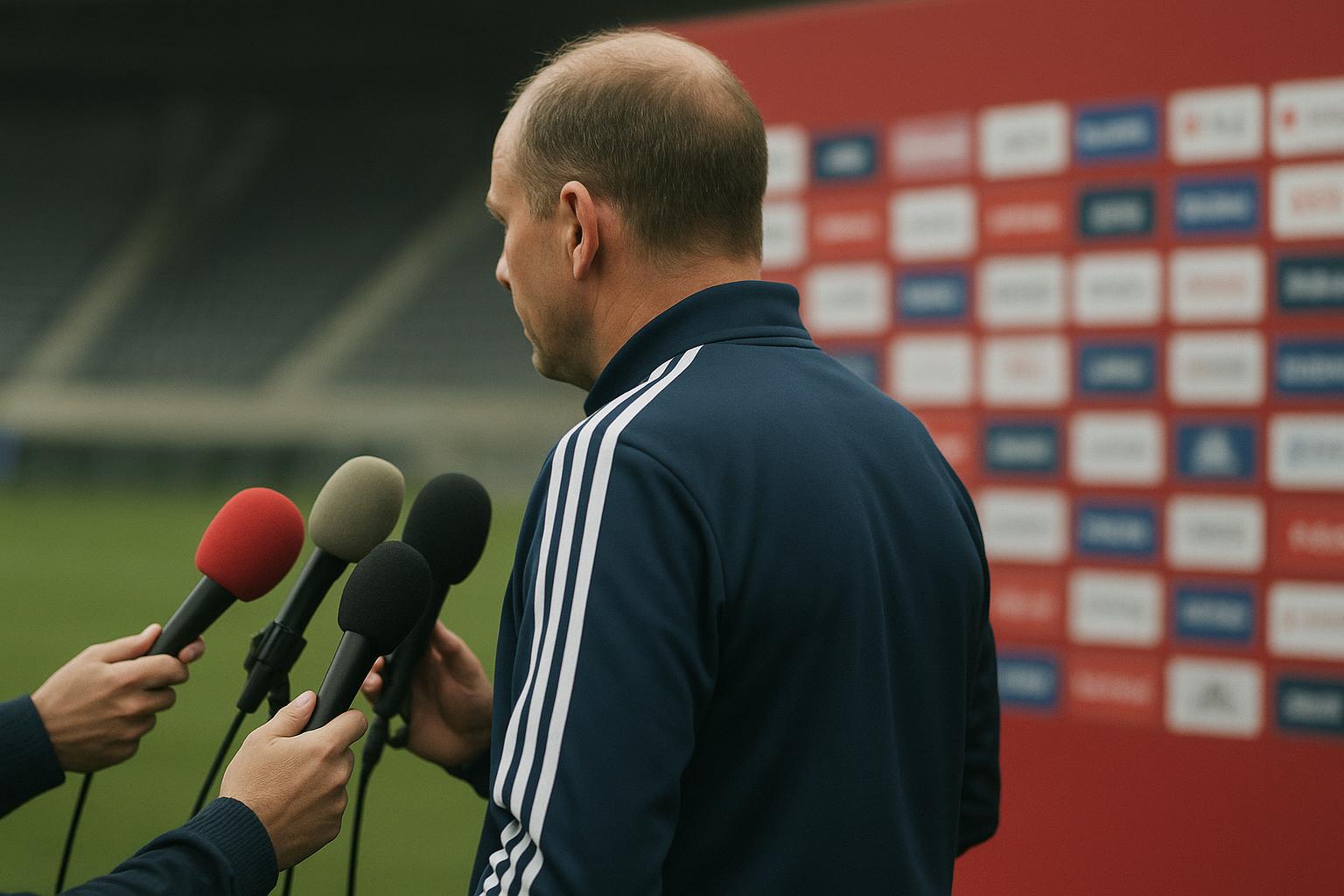 Oscar Garcia tijdens een persmoment als trainer van Ajax