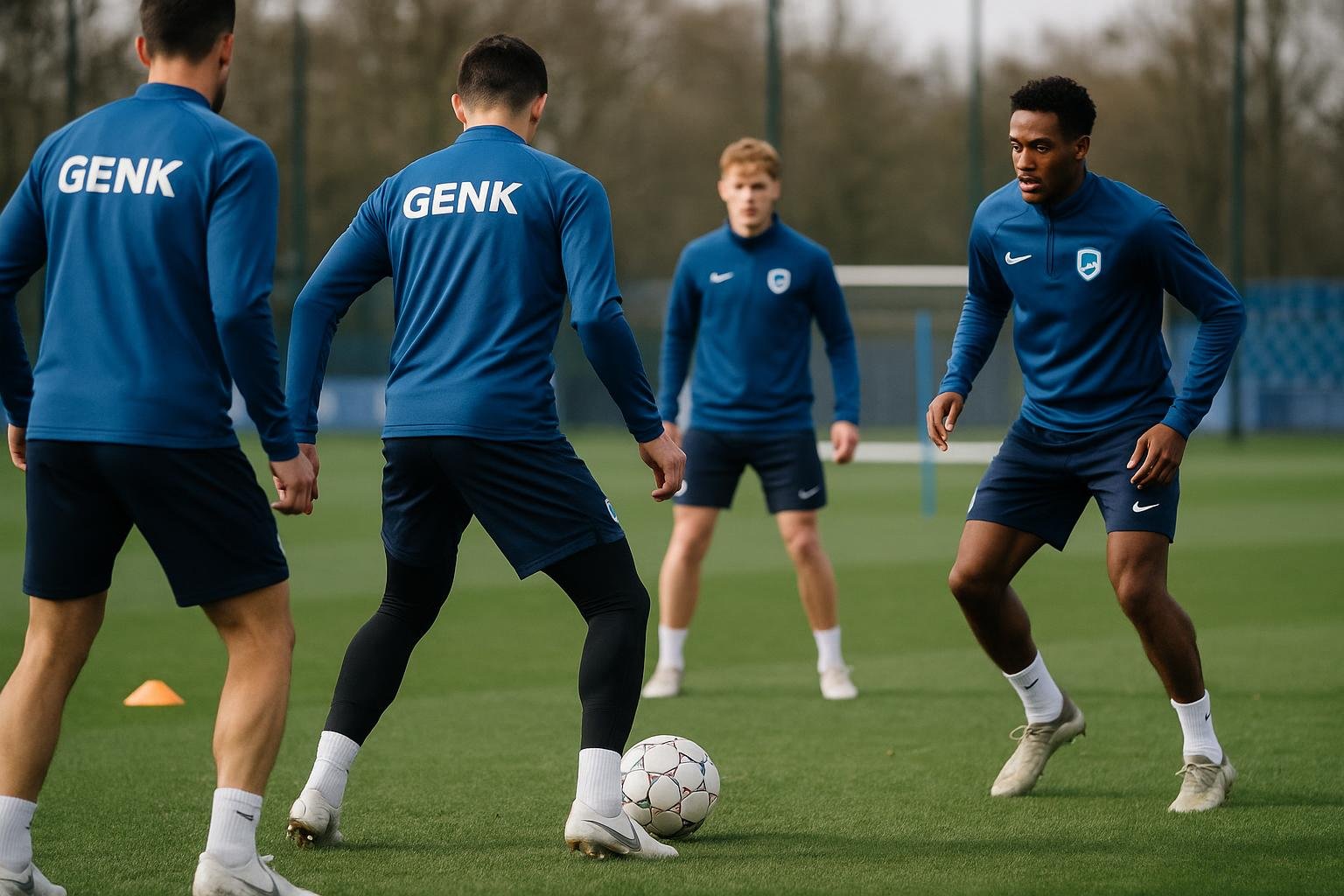 Coach Nicky Hayen van KRC Genk tijdens een trainingsmoment
