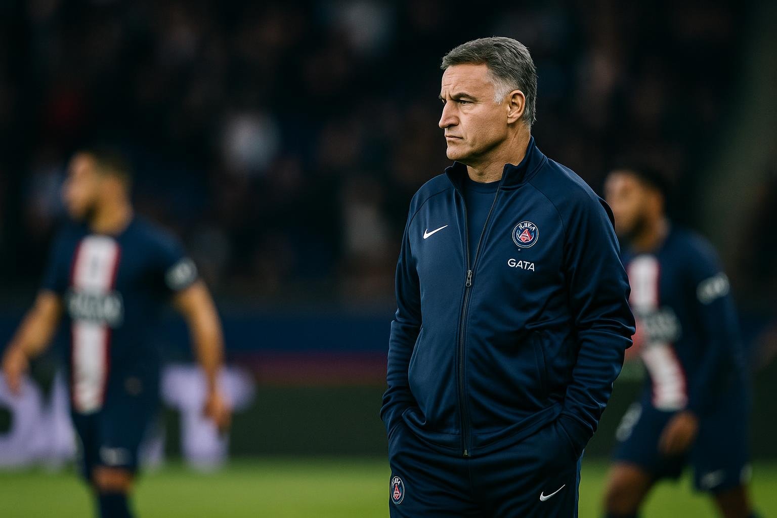 Luis Enrique van Paris Saint-Germain langs het veld in aanloop naar een topwedstrijd
