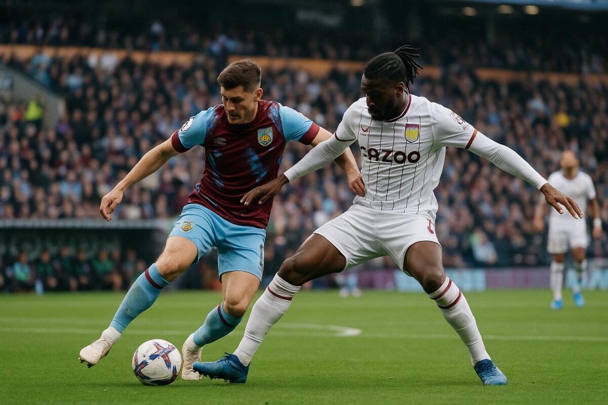Spelmoment tijdens Burnley tegen Aston Villa in de Premier League.
