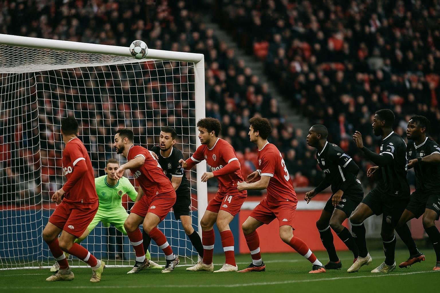 Spelmoment tijdens Royal Antwerp FC tegen Sporting Charleroi in de Europe Play-Offs