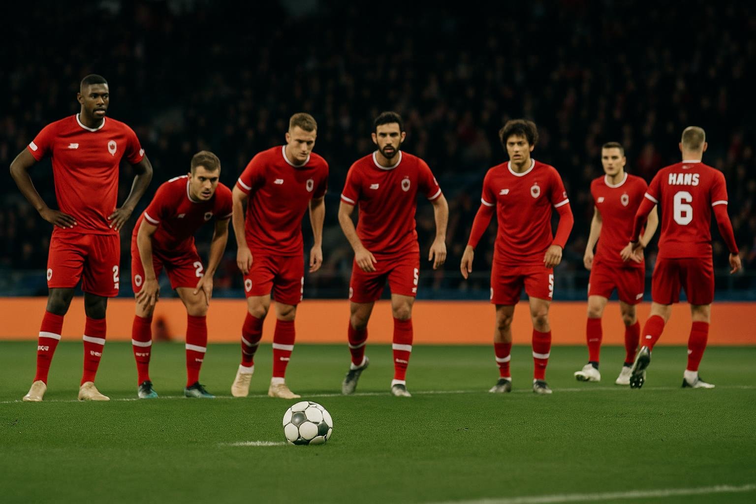 Sfeerbeeld van een penaltymoment met spelers van Royal Antwerp FC in het strafschopgebied