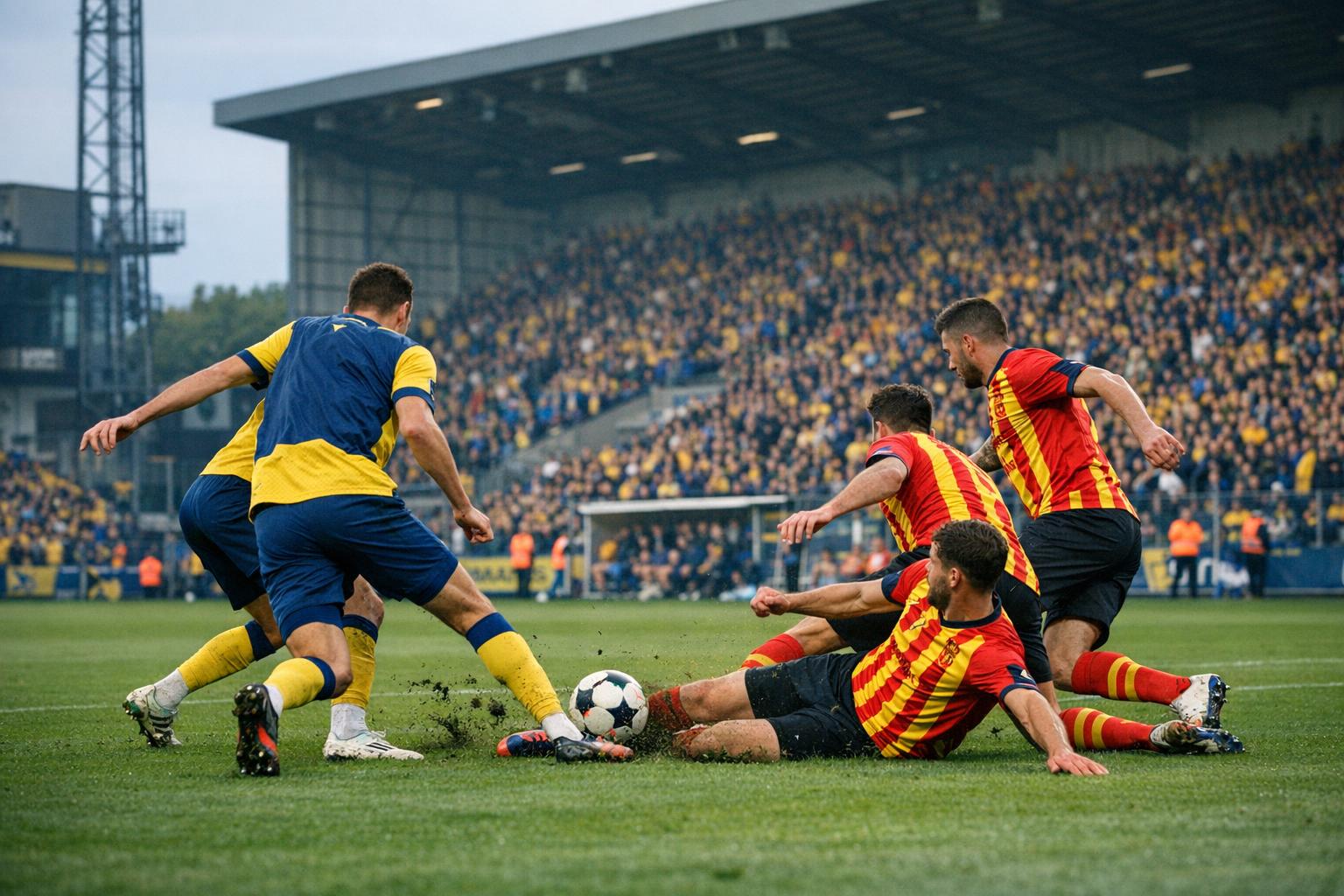Spelmoment van Royale Union Saint-Gilloise tegen KV Mechelen in het stadion