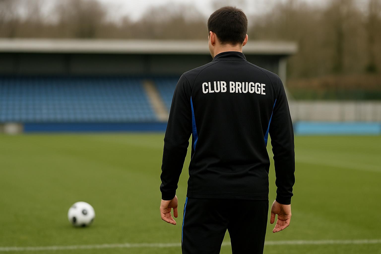 Raphael Onyedika van Club Brugge tijdens een trainingsmoment met bal
