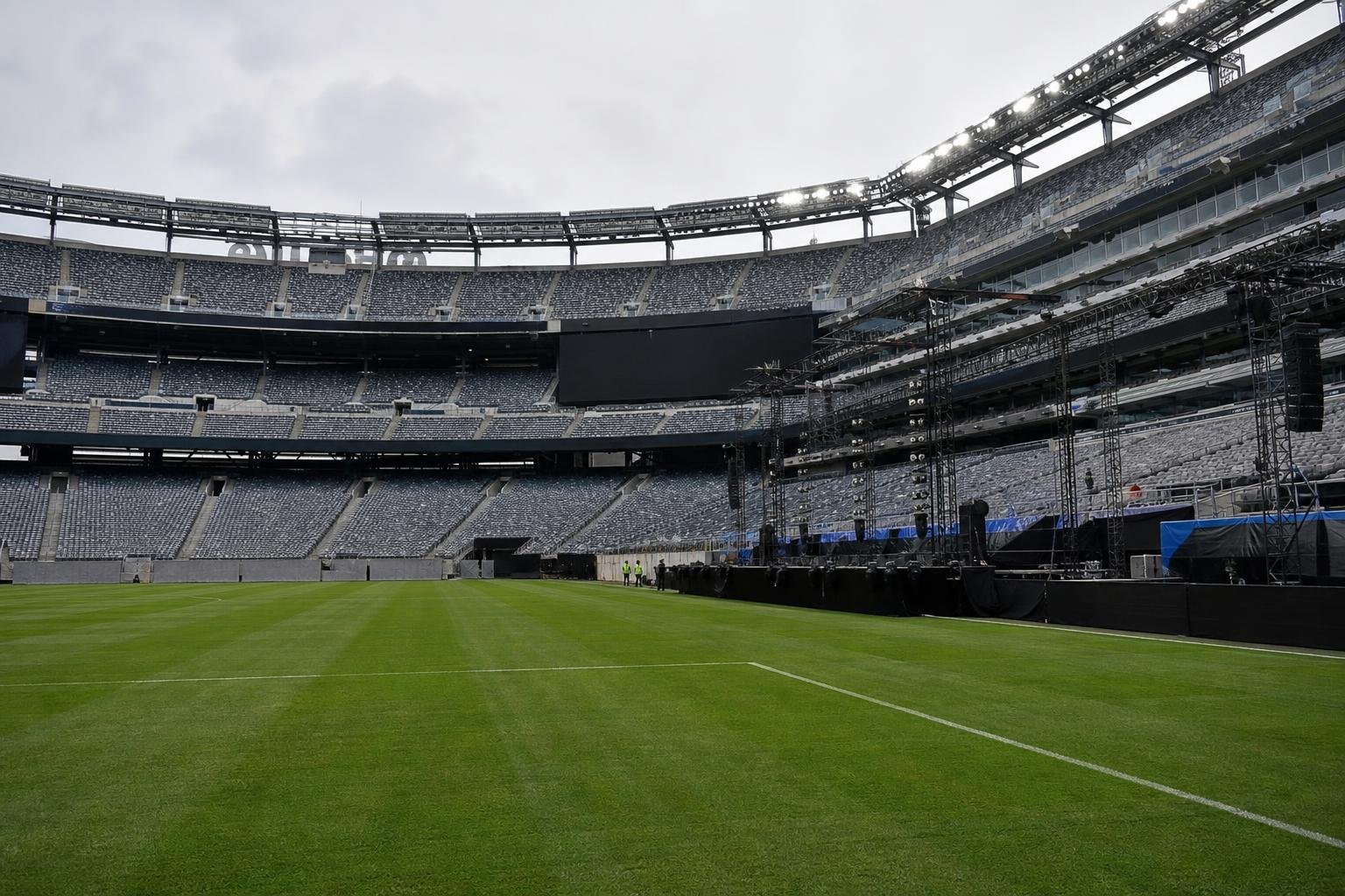 MetLife Stadium in New Jersey in aanloop naar een WK-finale met voorbereidingen rond een halftime-show
