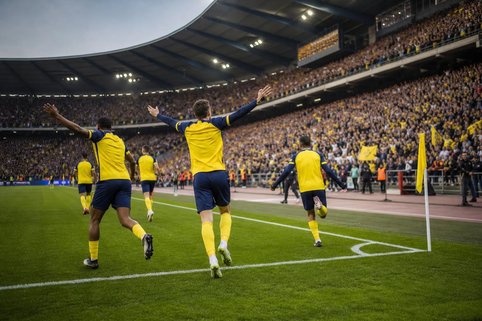Spelers van Union SG vieren een doelpunt in de bekerfinale tegen RSC Anderlecht