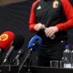 Bondscoach Rudi Garcia tijdens een persmoment met de Rode Duivels