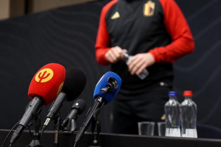 Bondscoach Rudi Garcia tijdens een persmoment met de Rode Duivels