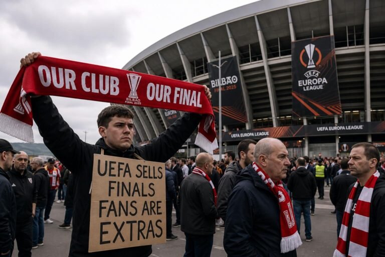 Supporters aan een stadion voor een Europese finale