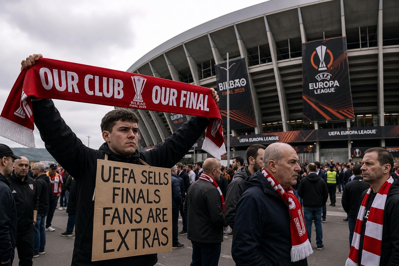 Supporters aan een stadion voor een Europese finale