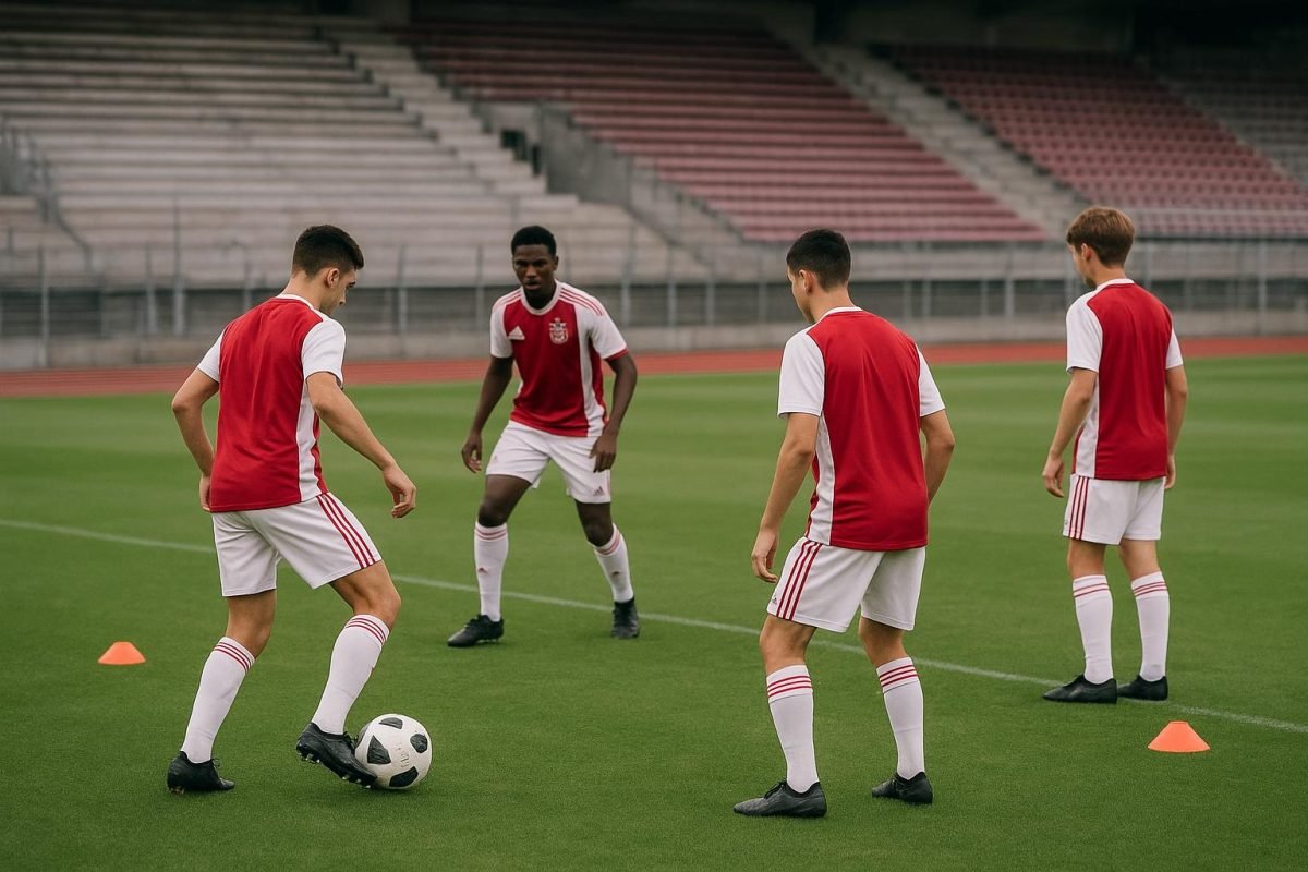 Jeugdspelers van Ajax op training in de Johan Cruijff ArenA-context
