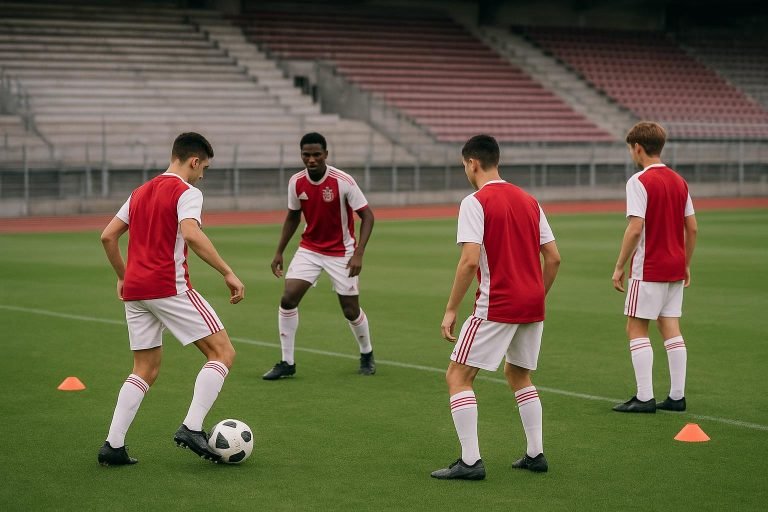 Jeugdspelers van Ajax op training in de Johan Cruijff ArenA-context
