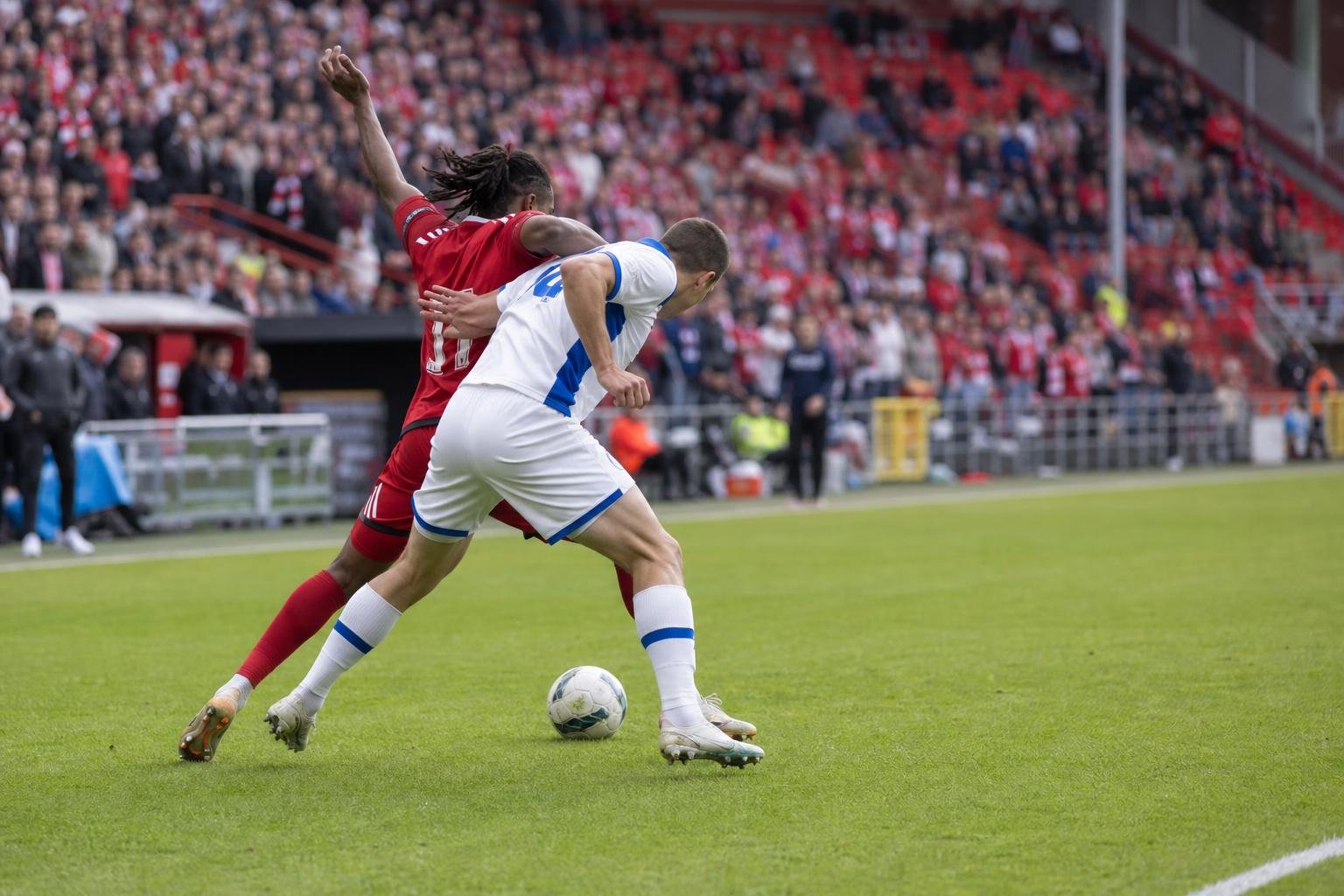 Wedstrijdbeeld van Standard tegen KRC Genk in Luik tijdens de Europe Play-offs