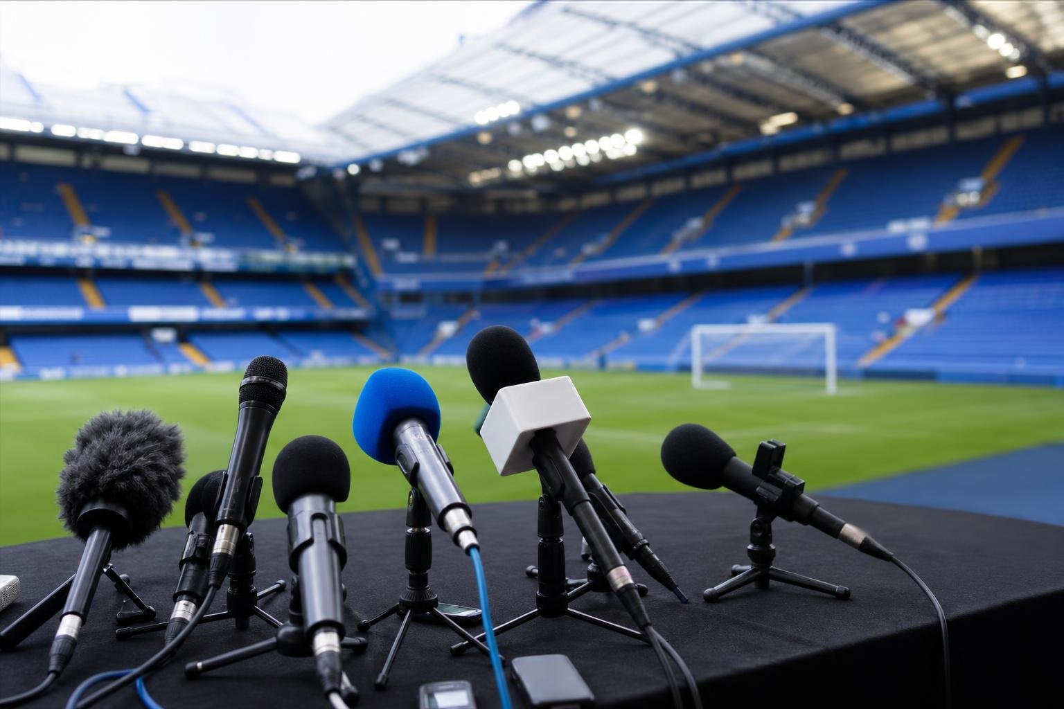 Sfeerbeeld rond Stamford Bridge bij een officiële voorstelling van een nieuwe trainer