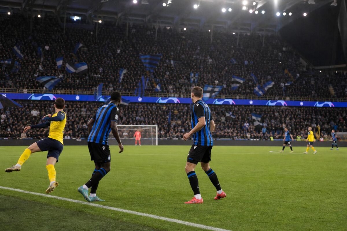 Sfeerbeeld in het Jan Breydelstadion bij Club Brugge tegen Union SG, zonder herkenbare gezichten.
