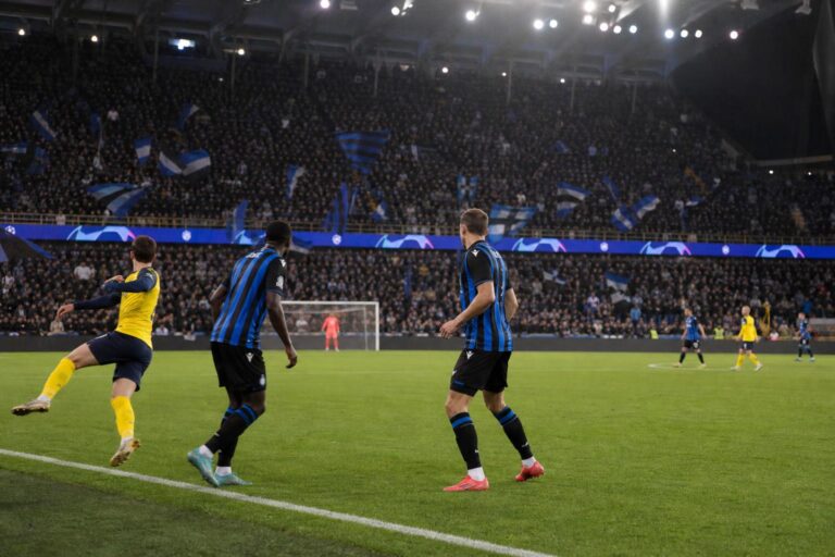Sfeerbeeld in het Jan Breydelstadion bij Club Brugge tegen Union SG, zonder herkenbare gezichten.