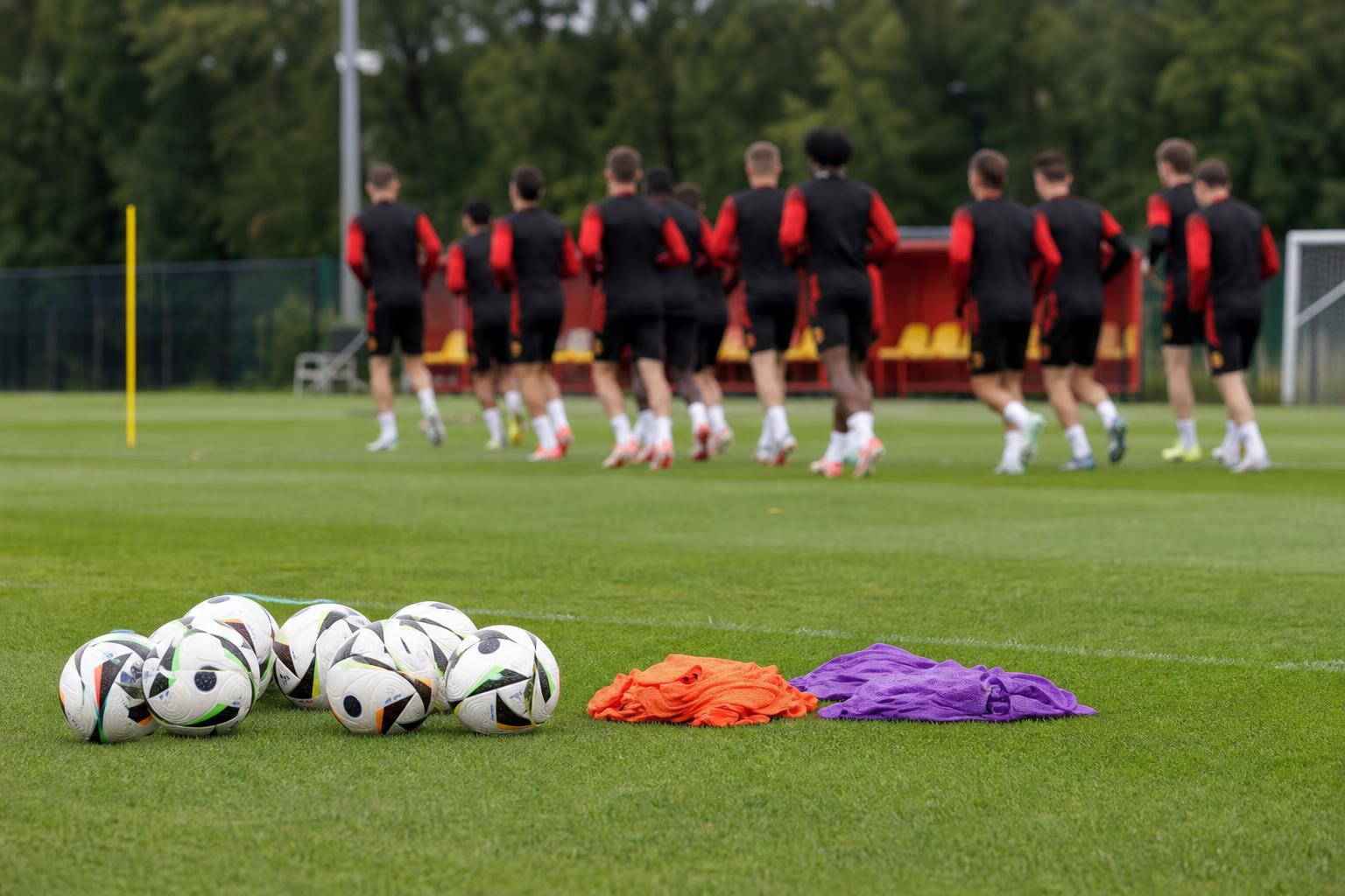 Spelers van de Rode Duivels op training met aandacht voor het WK