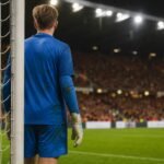 Een wedstrijdbeeld met Nacho Miras in doel bij KV Mechelen