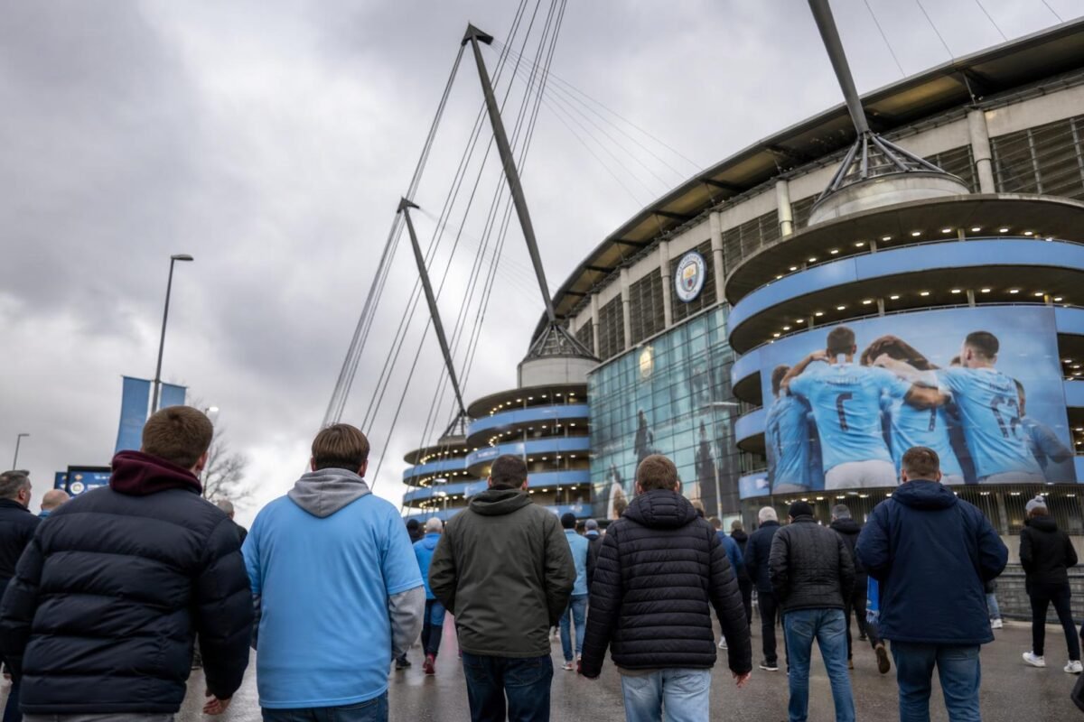 Sfeerbeeld rond het Etihad Stadium van Manchester City