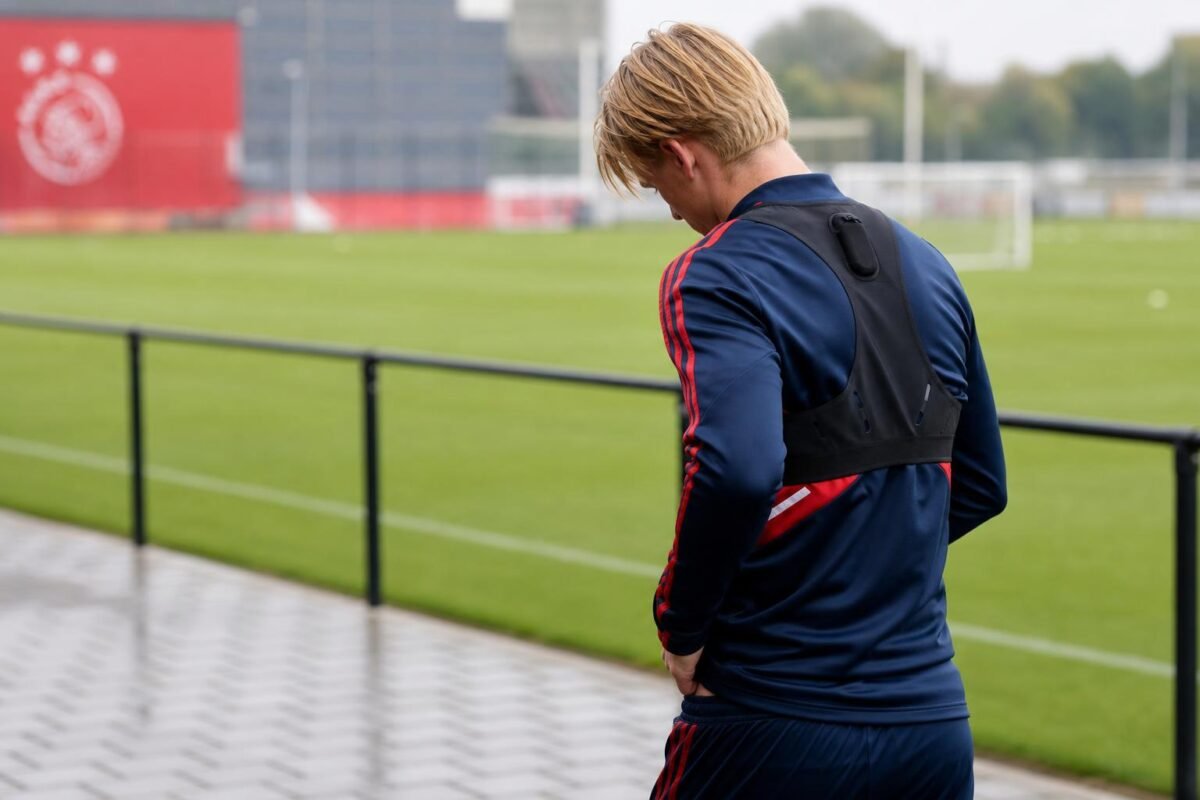 Kasper Dolberg in Ajax-tenue tijdens een trainingsmoment in Amsterdam