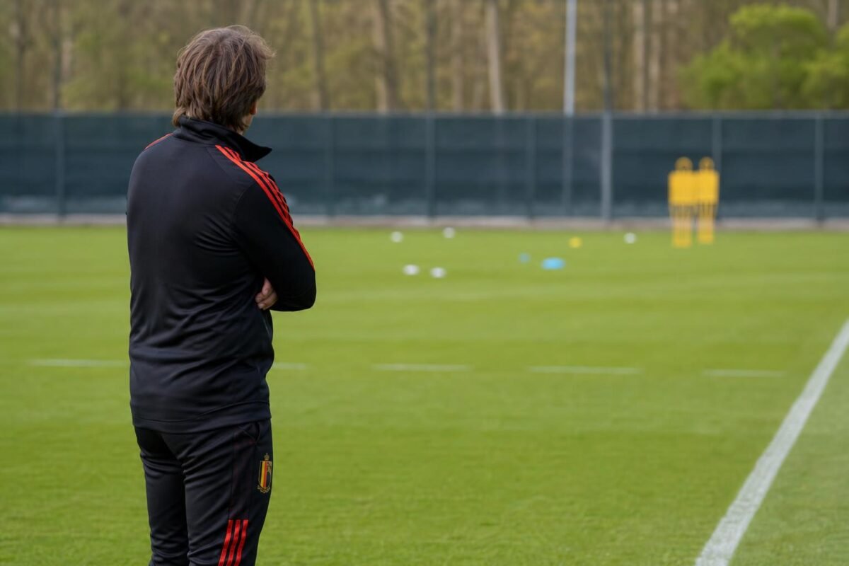 Thomas Vermaelen langs de zijlijn tijdens een training in een neutrale setting