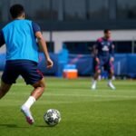 PSG-aanvaller Ousmane Dembélé op training in aanloop naar de Champions League-finale.