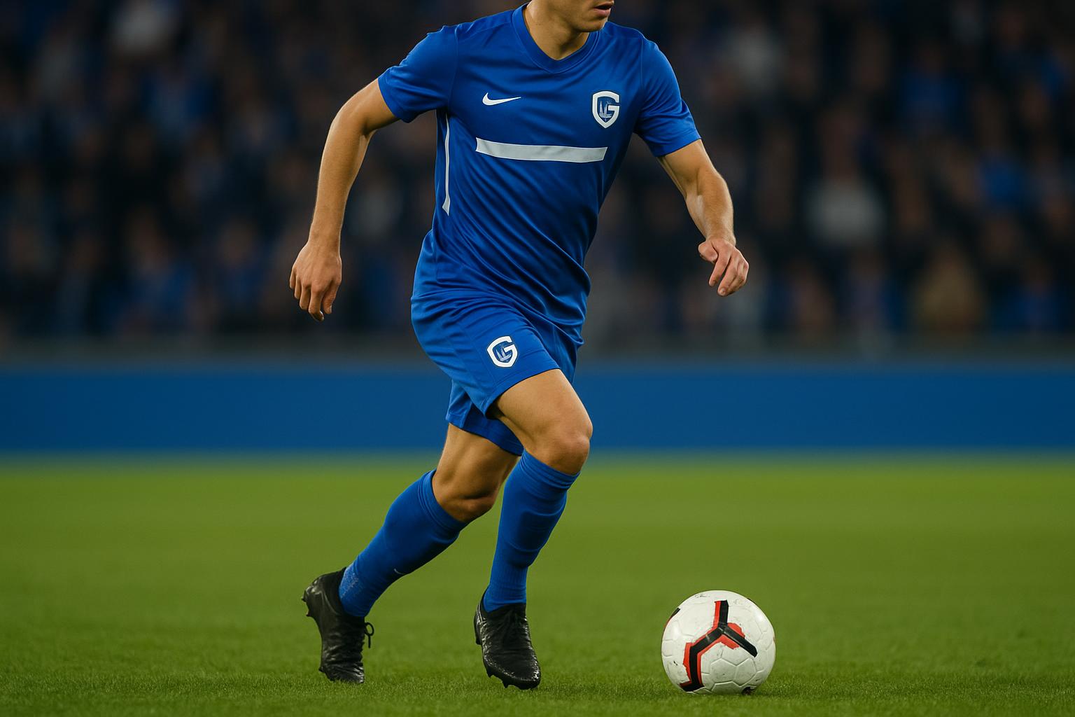 Daan Heymans van KRC Genk in actie tijdens een wedstrijd in de Cegeka Arena