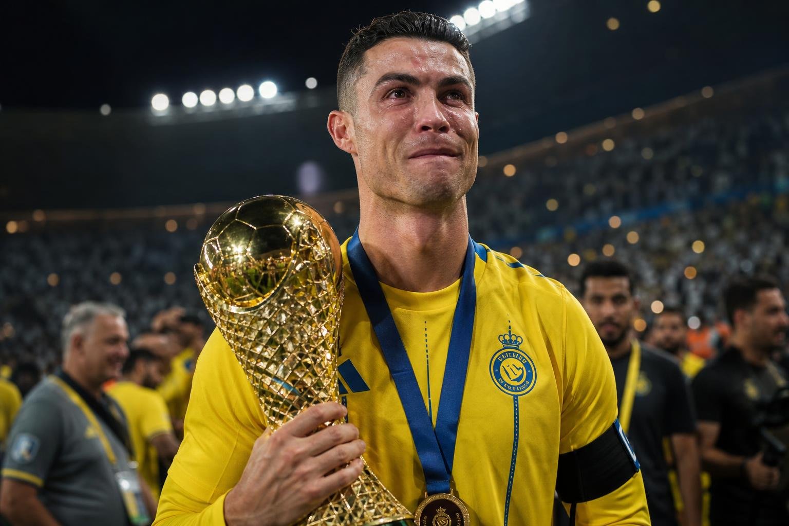 Cristiano Ronaldo viert emotioneel de titel met Al-Nassr