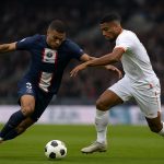Spelers van Paris Saint-Germain en FC Lorient in een duel tijdens het 2-2-gelijkspel in de Ligue 1.