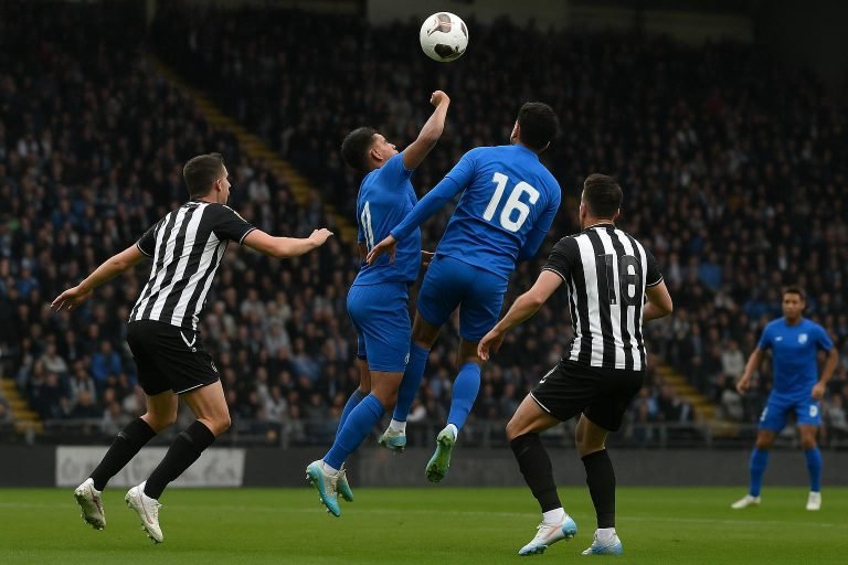 Spelbeeld van Sporting Charleroi tegen KRC Genk op Mambourg in de Europe Play-Offs