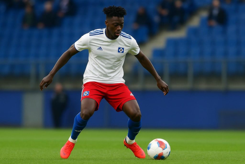 Albert Sambi Lokonga in actie voor Hamburger SV tijdens een Bundesliga-wedstrijd.