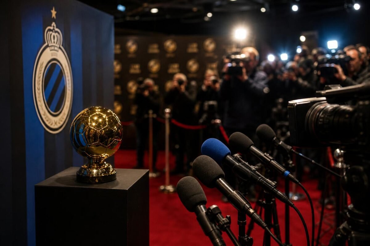 Perssfeer rond de Gouden Schoen met Club Brugge-context zonder herkenbare gezichten