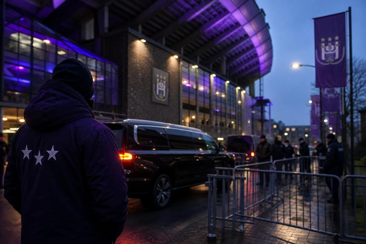 Transfercontext rond RSC Anderlecht met focus op snelheid en zomerse spanning op de flanken.