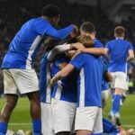 Spelers van KRC Genk vieren na de zege in de Europe Play-Off