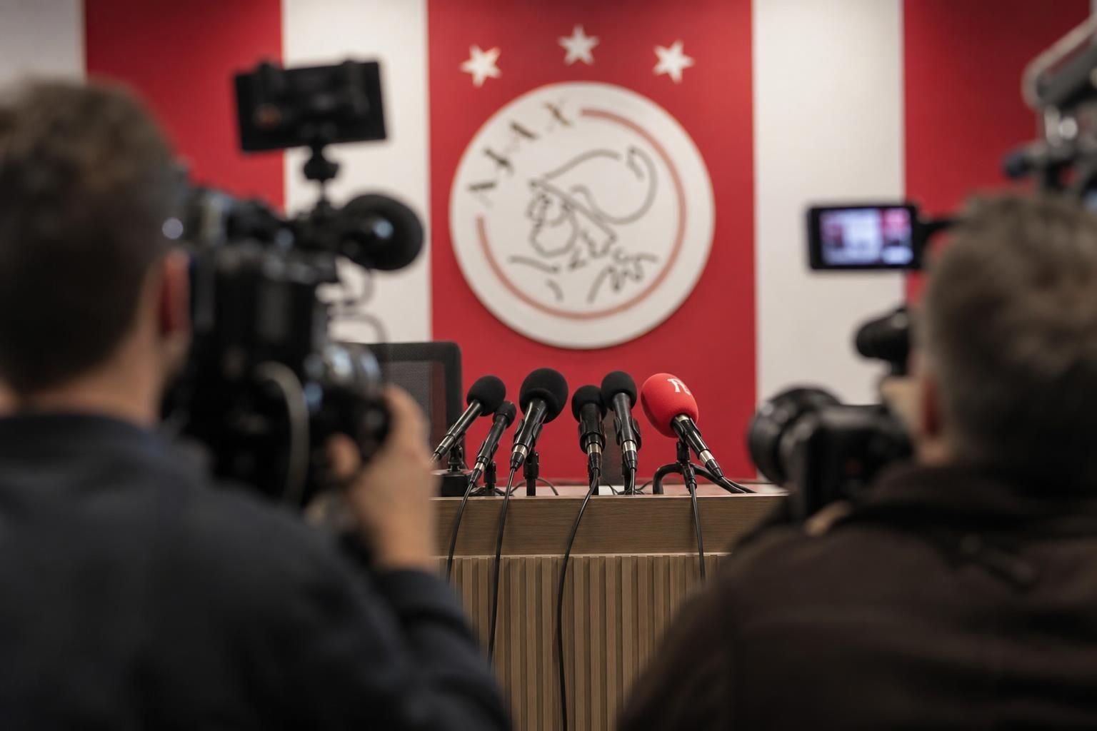 Persmoment bij Ajax rond de officiële aanstelling van Míchel als nieuwe hoofdtrainer